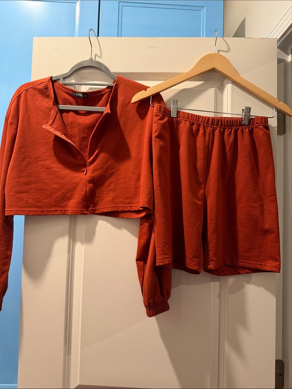 Rust Orange Zip-Front Jacket and Skirt Set